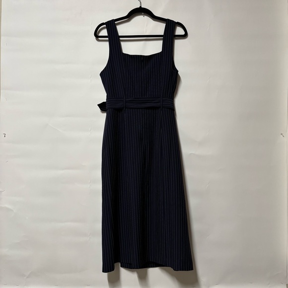 Banana Republic Midi Sheath Dress Slit Sweetheart Blue Pinstripe Office Work - Picture 7 of 10